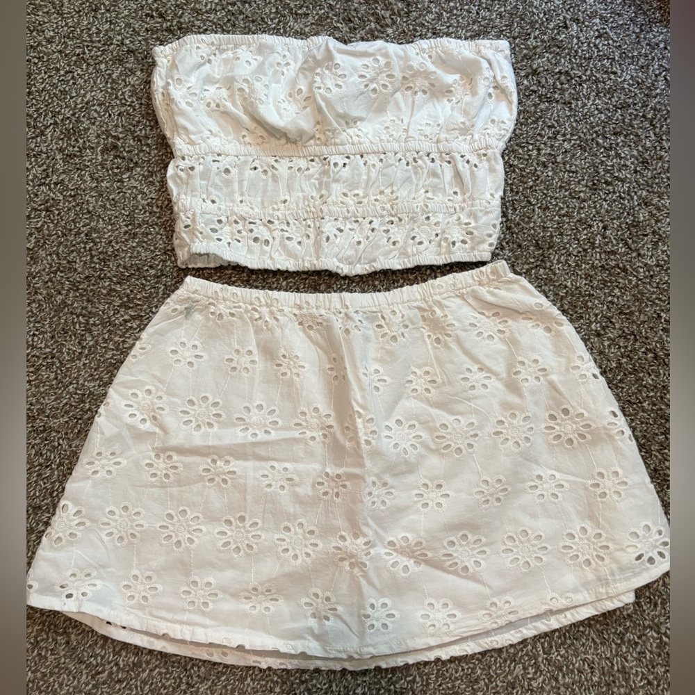 PrettyLittleThing Eyelet Top and Skirt Set